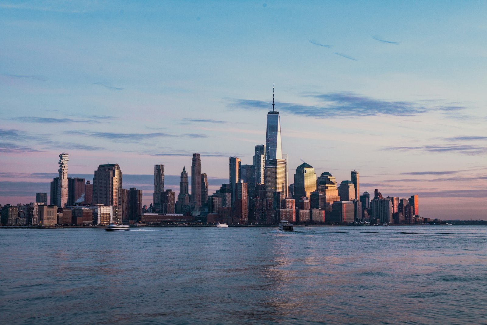 New York skyline at golden hour from Hoboken